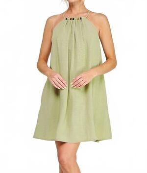 NEW ALLIE ROSE linen bead trim mini dress in sage